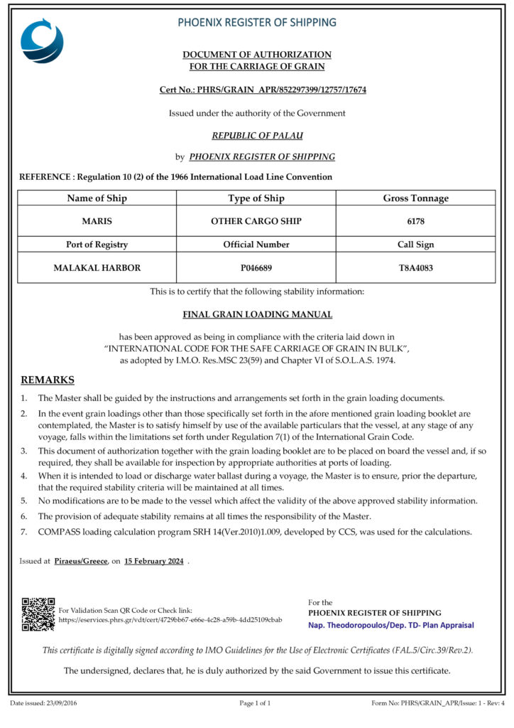 27. DOCUMENT OF AUTHORIZAТION FOR ТНЕ CARRIAGE OF GRAIN.jpg